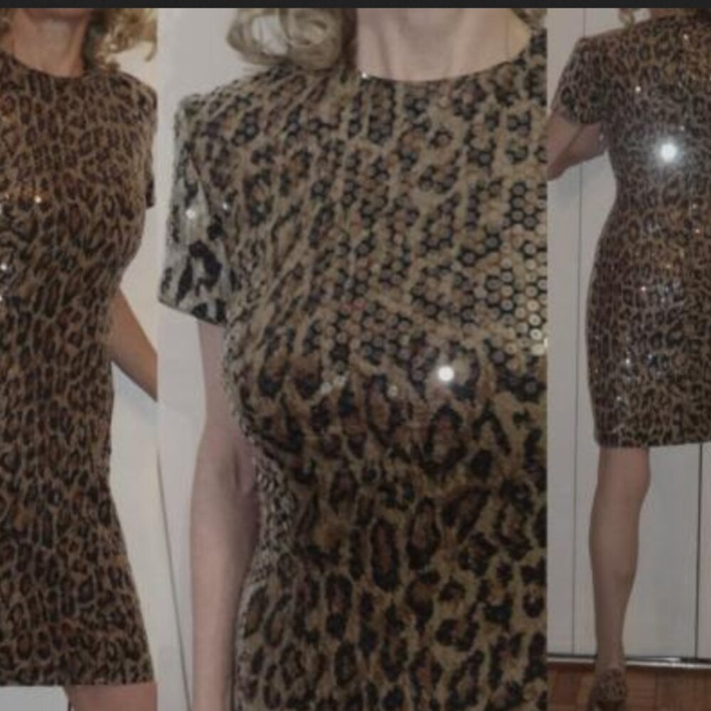 🔥Chetta B for Bergdorf Goodman Leopard Sequin Dress Size 8 EUC 🐆 - Picture 4 of 13